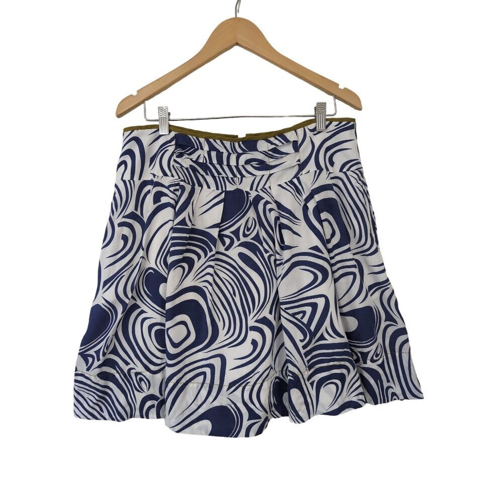 Cabi Lombard Skirt Womens 12 Blue Swirl Print A-Line Pockets Style 470